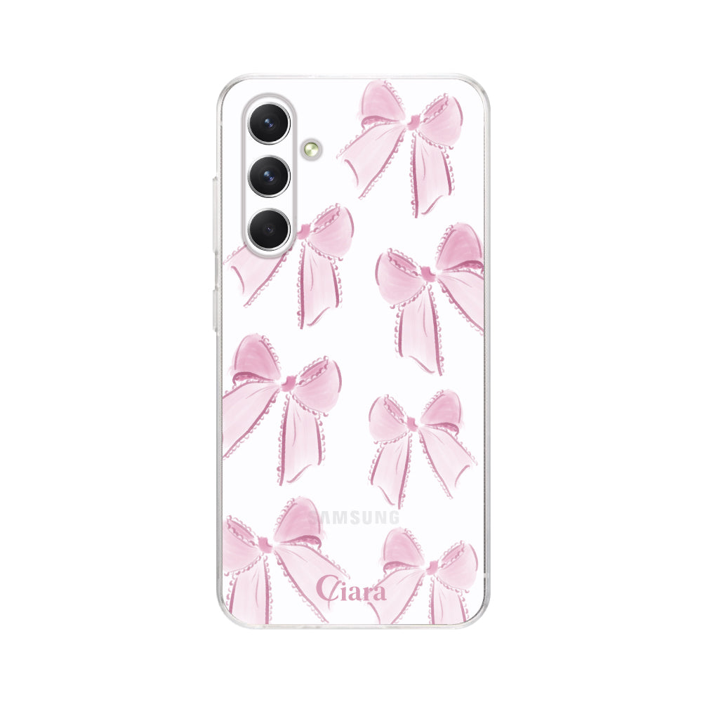 GalaxyA54ケース クリアケース ウォーターリボン ピンク