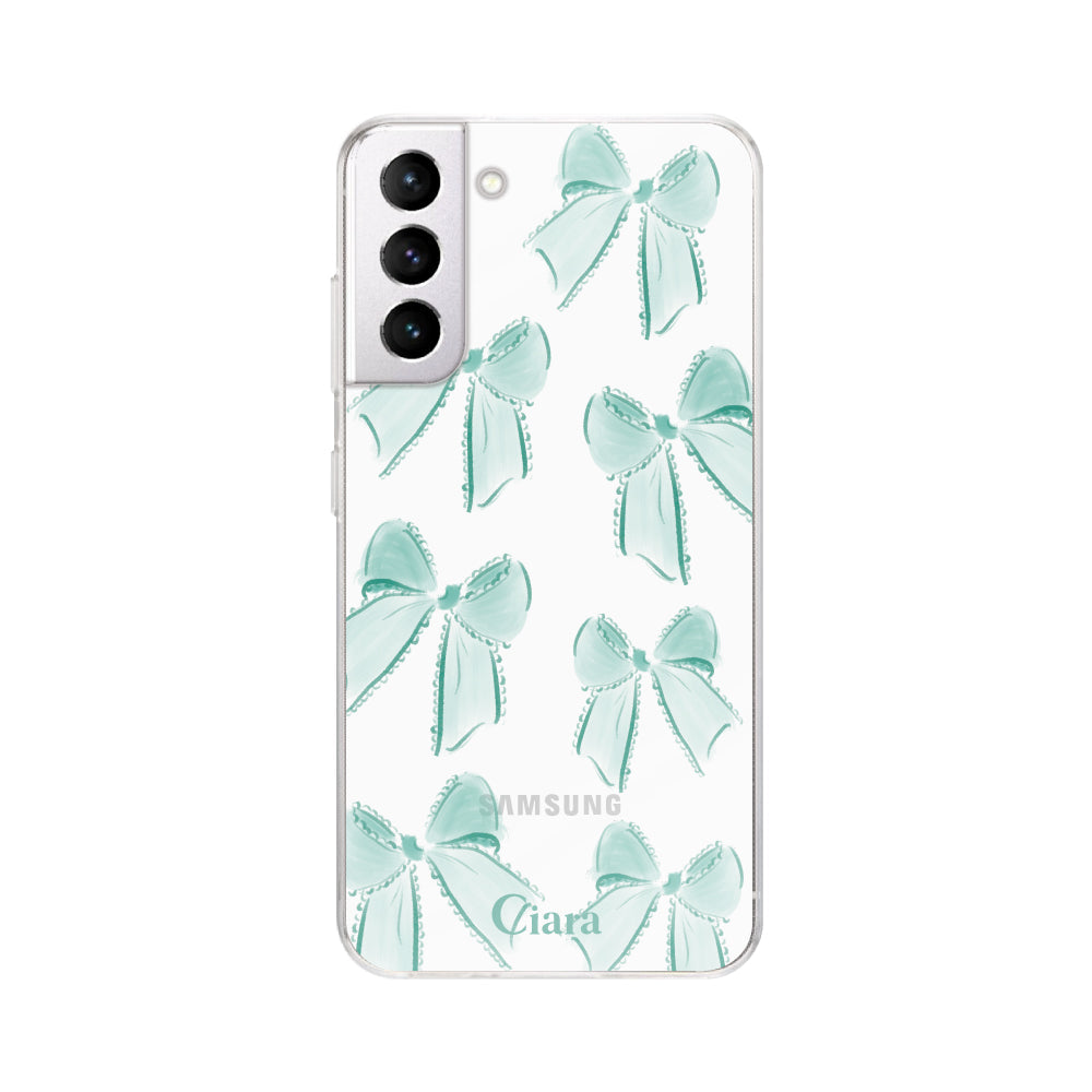 GalaxyS21ケース クリアケース ウォーターリボン グリーン