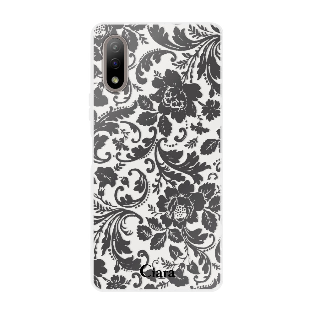 XperiaACEⅡケース クリアケース ヴィンテージフラワー ブラック