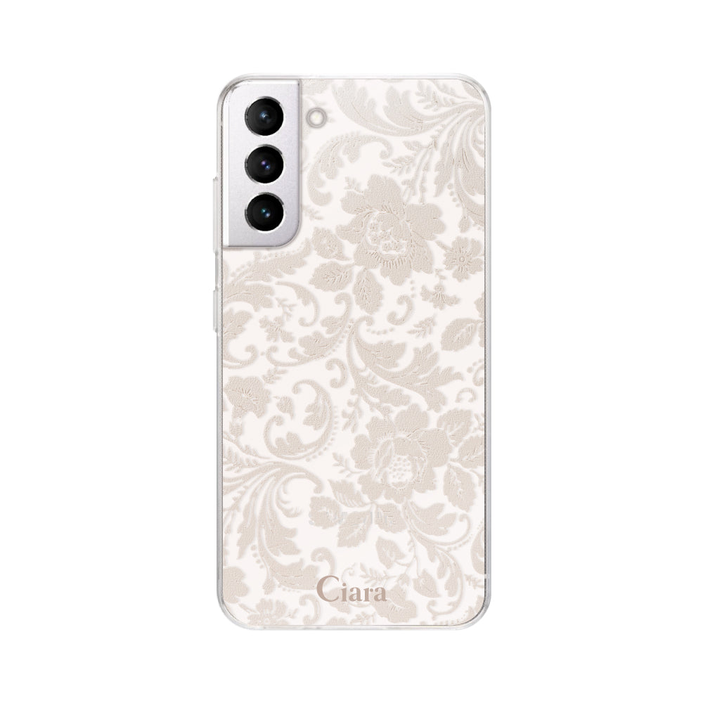 GalaxyS21ケース クリアケース ヴィンテージフラワー ピンク