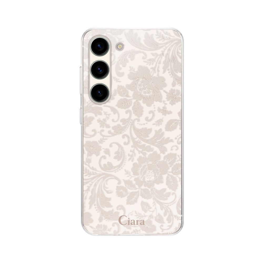 GalaxyS23ケース クリアケース ヴィンテージフラワー ピンク