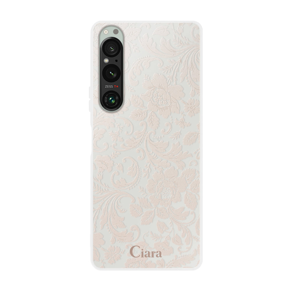 Xperia1Ⅳケース クリアケース ヴィンテージフラワー ピンク