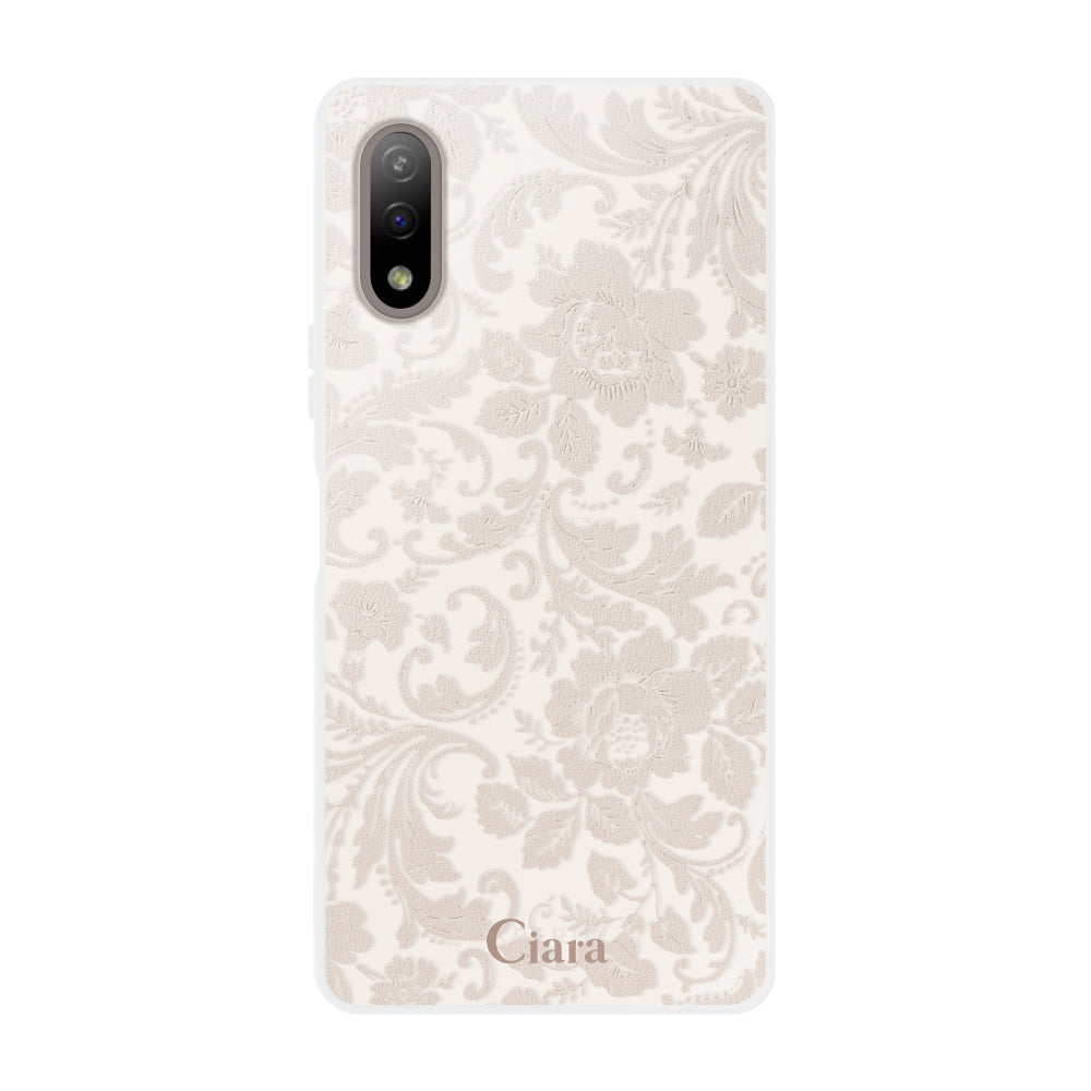 XperiaACEⅡケース クリアケース ヴィンテージフラワー ピンク