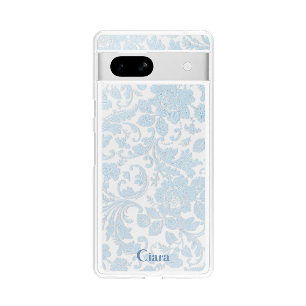 GooglePixel7aケース クリアケース ヴィンテージフラワー ブルー