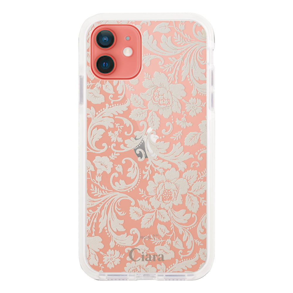 iPhone11ケース クッションバンパー 耐衝撃クリアケース ヴィンテージフラワー ピンク