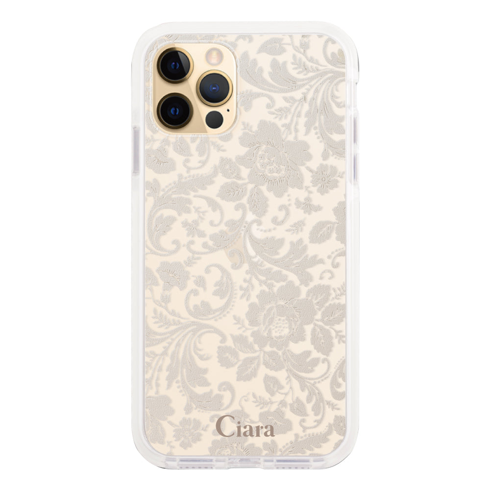 iPhone11ProMaxケース クッションバンパー 耐衝撃クリアケース ヴィンテージフラワー ピンク