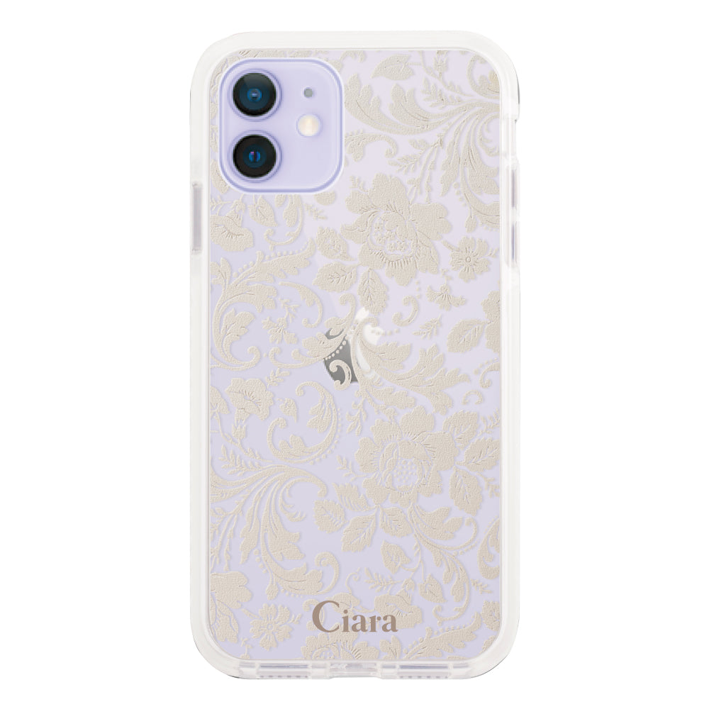 iPhone12/12Proケース クッションバンパー 耐衝撃クリアケース ヴィンテージフラワー ピンク