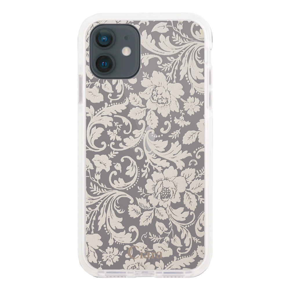 iPhoneXRケース クッションバンパー 耐衝撃クリアケース ヴィンテージフラワー ピンク