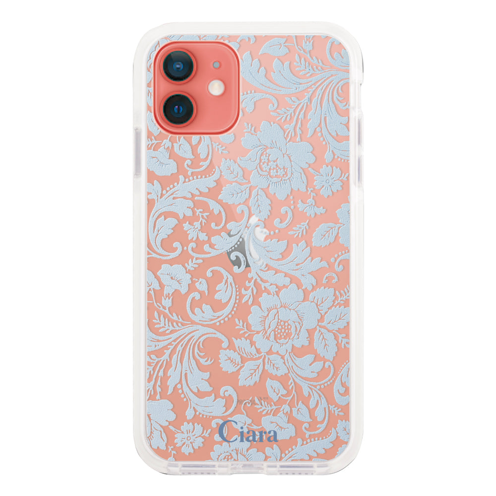 iPhoneケース クッションバンパー 耐衝撃クリアケース ヴィンテージフラワー