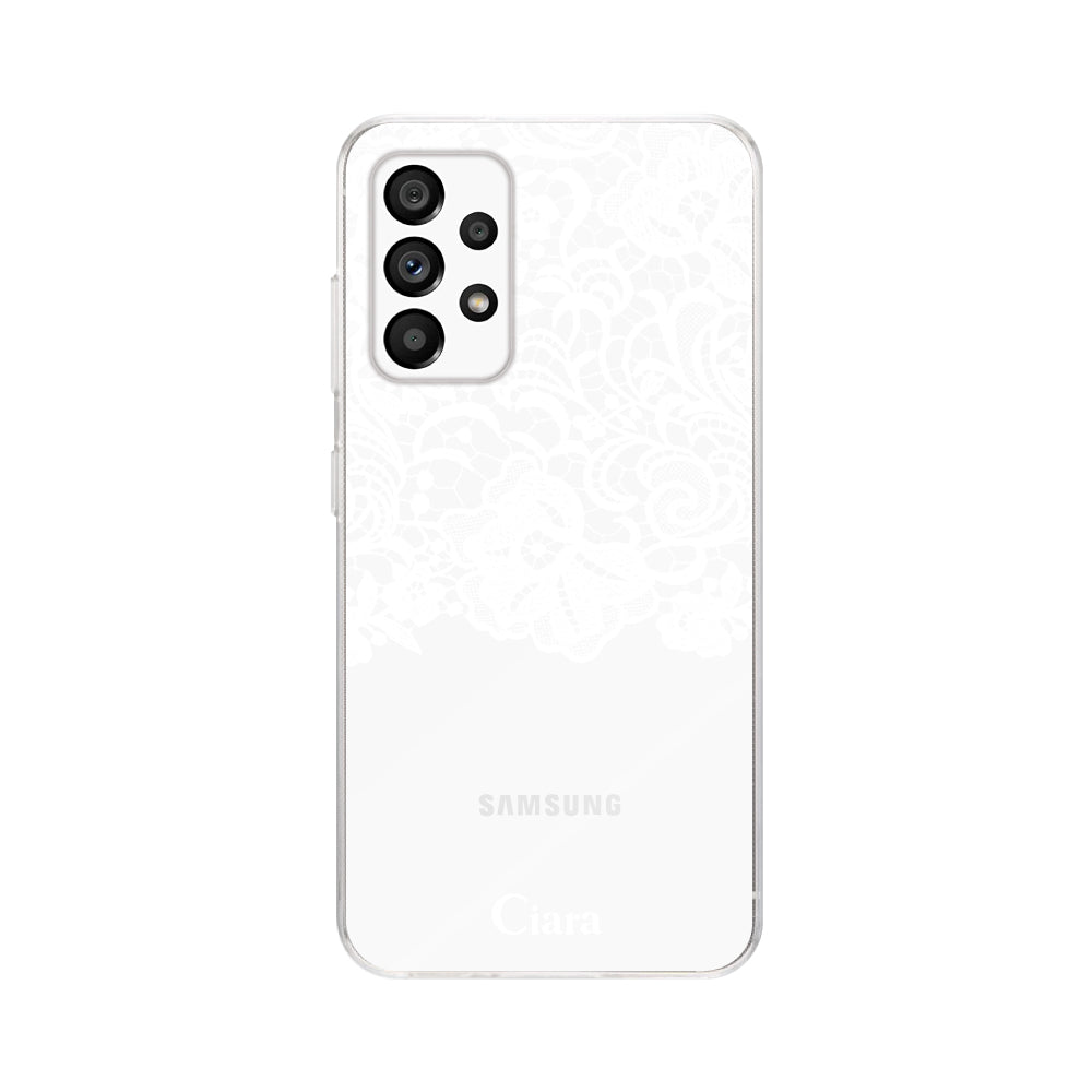 GalaxyA53ケース クリアケース ファブリックカラーレース ホワイト