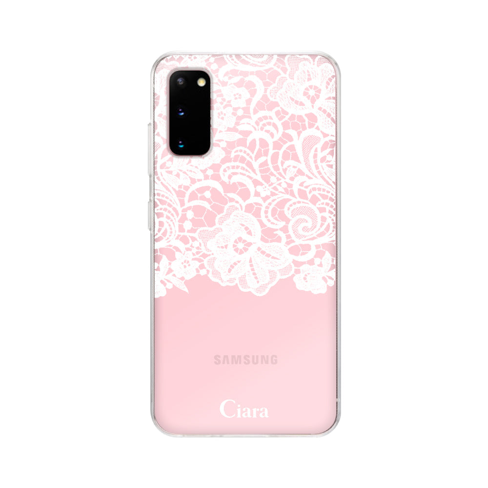 GalaxyS20ケース クリアケース ファブリックカラーレース ホワイト