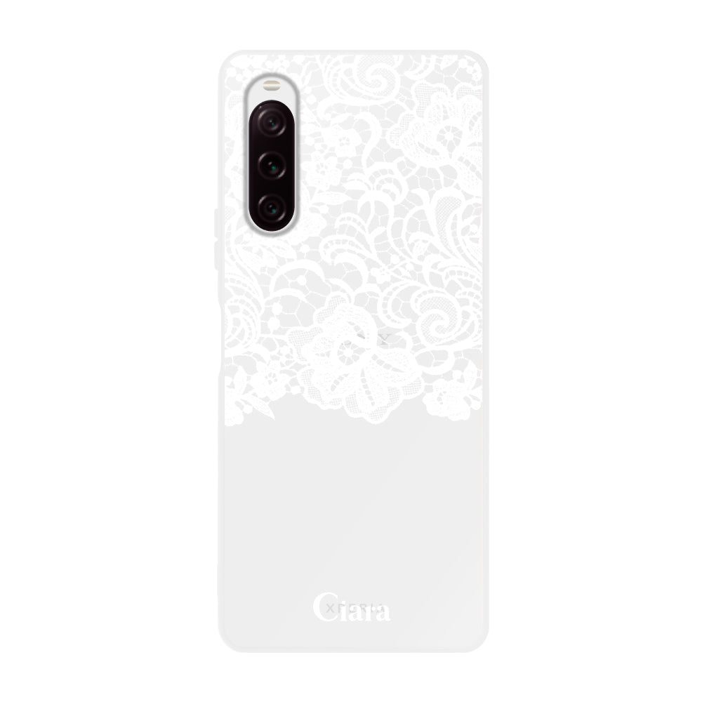 Xperia10Ⅱケース クリアケース ファブリックカラーレース ホワイト