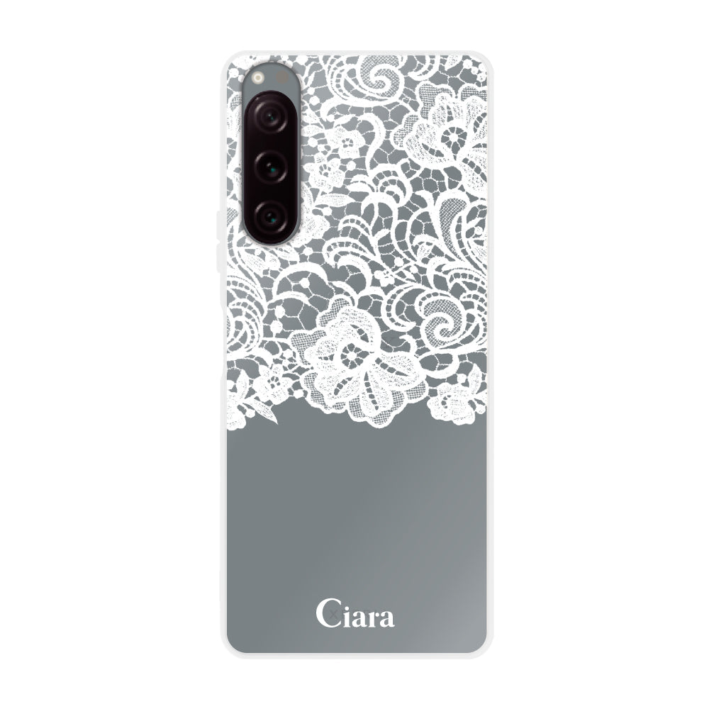 Xperia5Ⅱケース クリアケース ファブリックカラーレース ホワイト