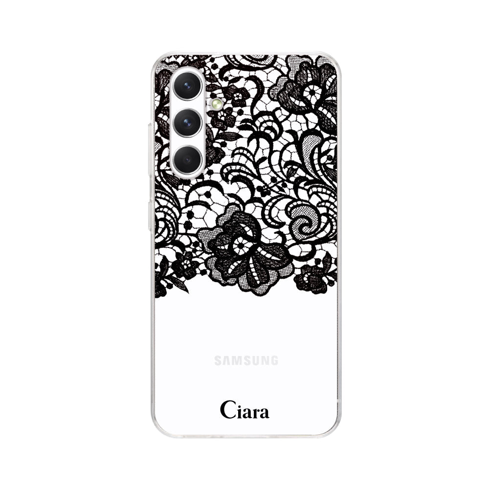 GalaxyA54ケース クリアケース ファブリックカラーレース ブラック