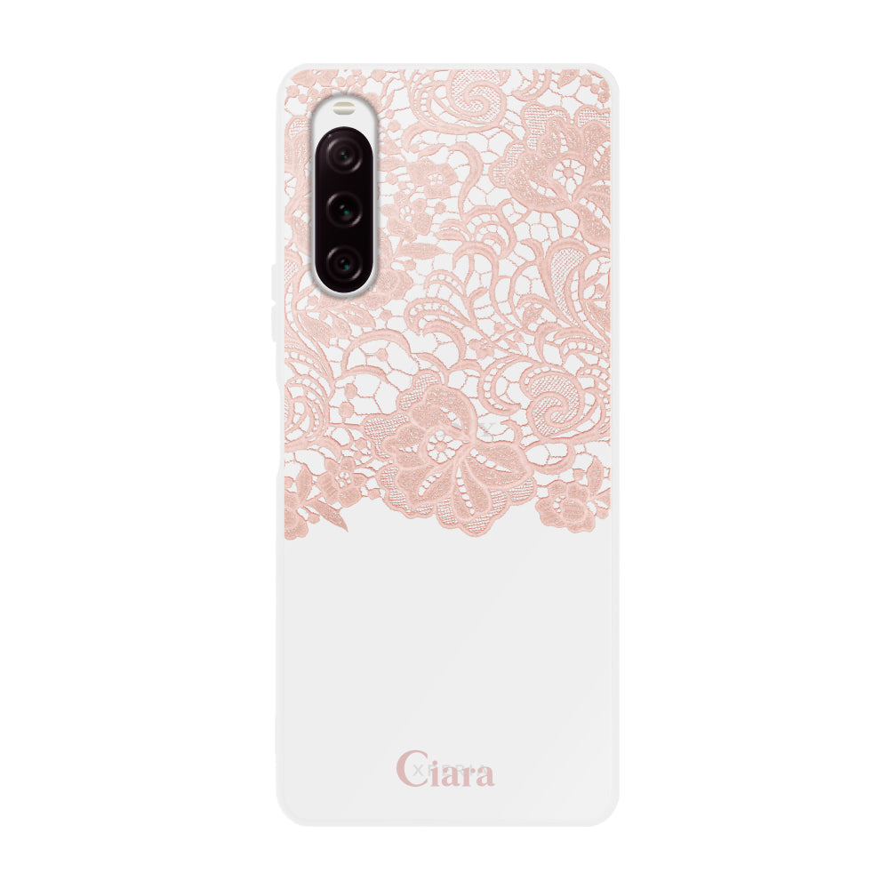 Xperia10Ⅱケース クリアケース ファブリックカラーレース ピンク