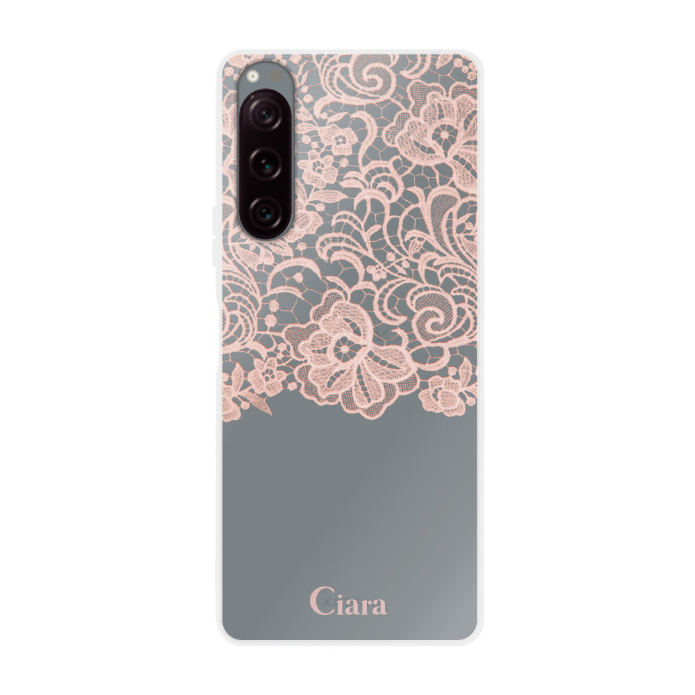 Xperia5Ⅱケース クリアケース ファブリックカラーレース ピンク