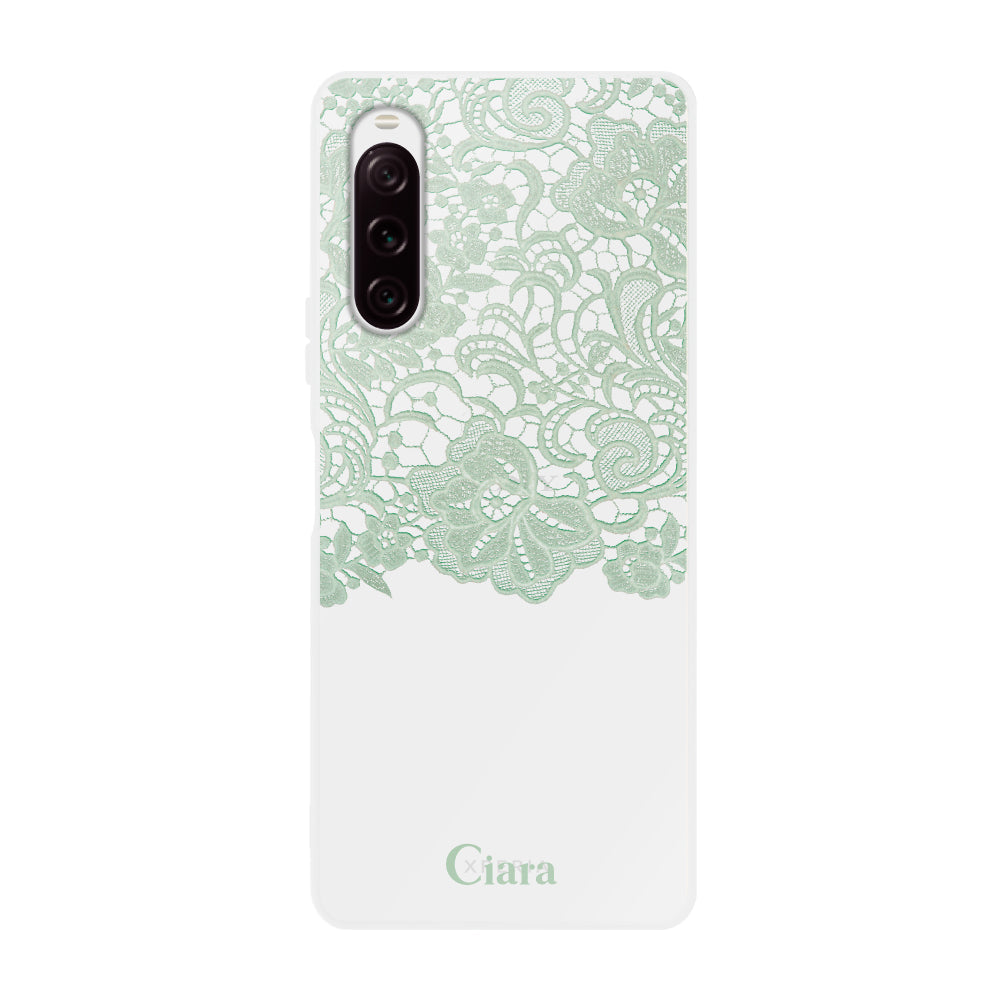 Xperia10Ⅱケース クリアケース ファブリックカラーレース グリーン