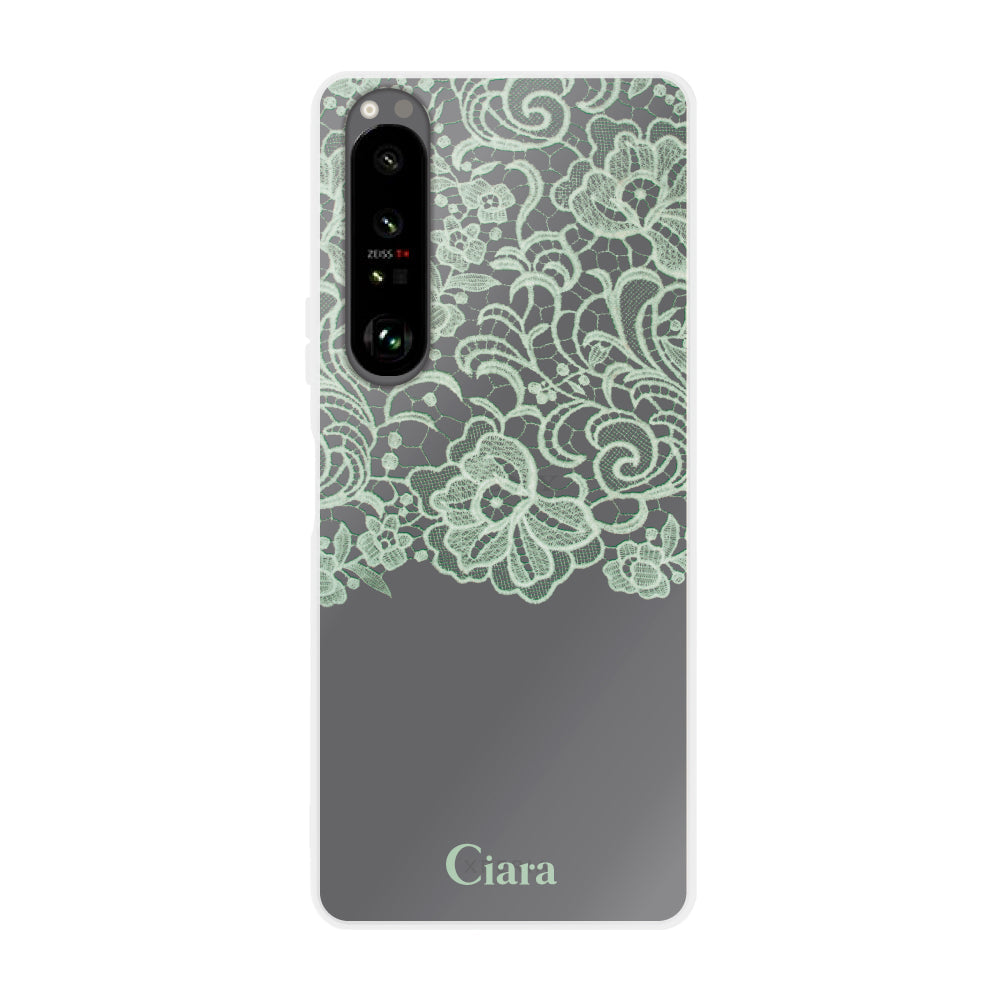 Xperia1Ⅲケース クリアケース ファブリックカラーレース グリーン