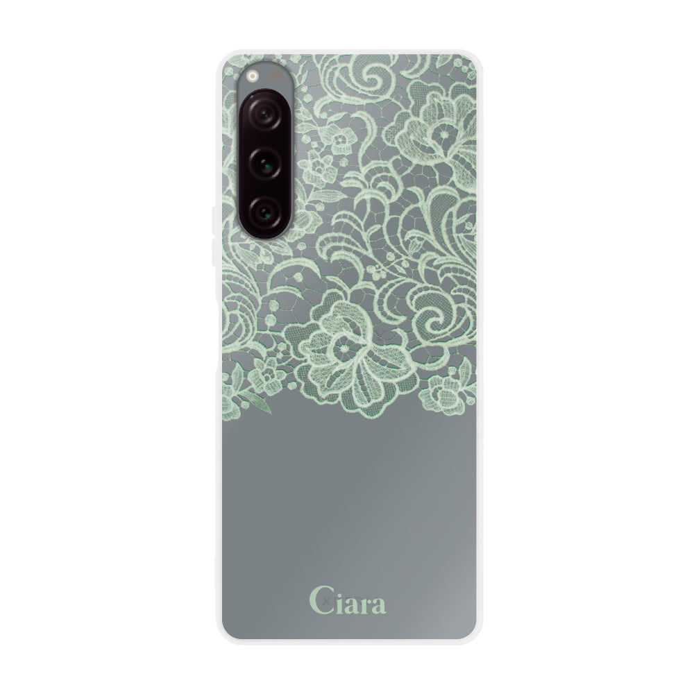 Xperia5Ⅱケース クリアケース ファブリックカラーレース グリーン