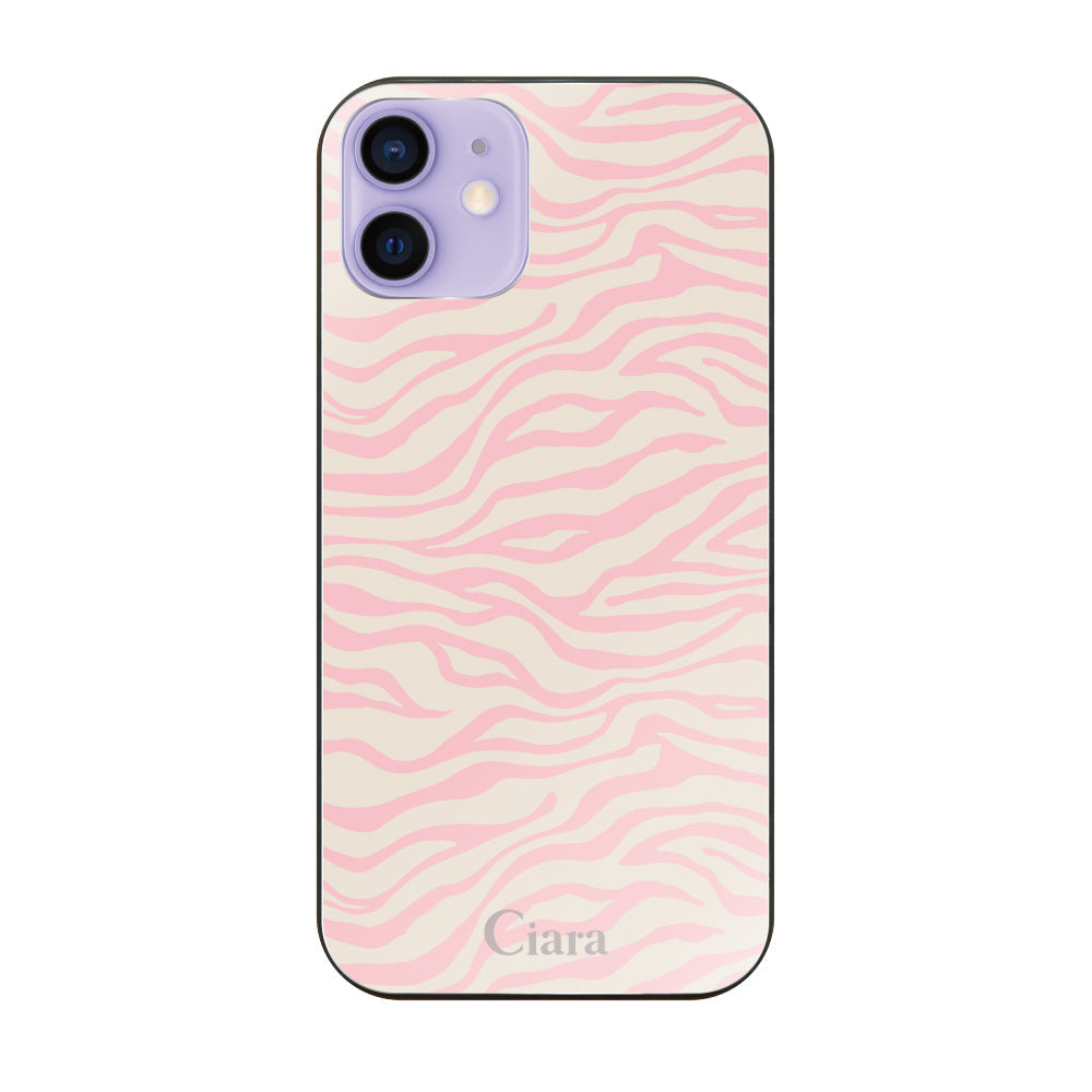 iPhone12/12Proケース ガラス 強化ガラスケース タイガー ピンク