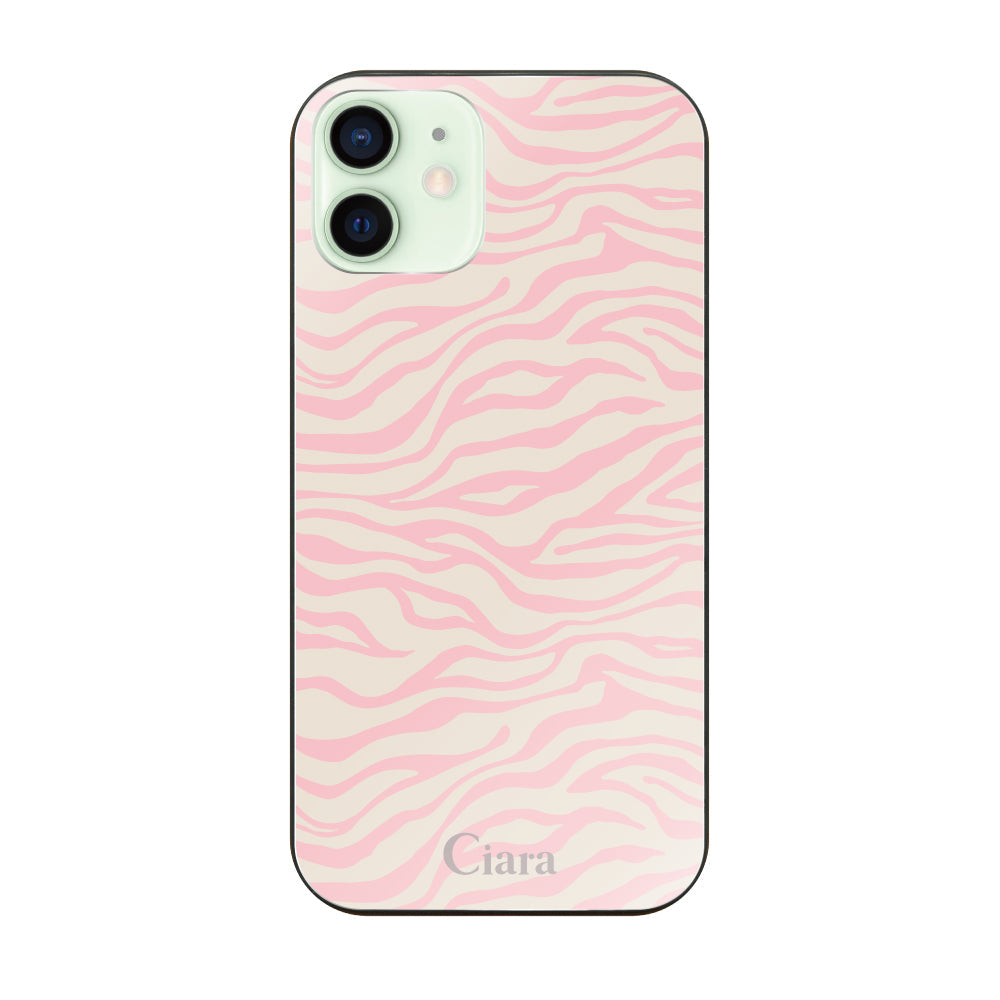 iPhone12miniケース ガラス 強化ガラスケース タイガー ピンク