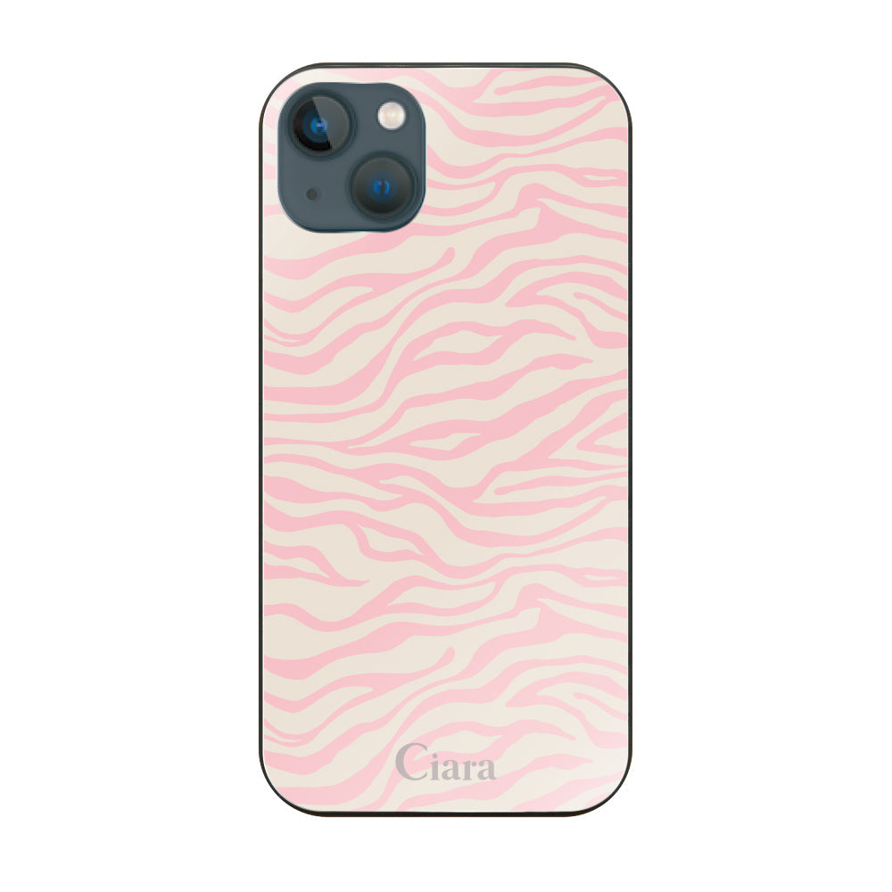 iPhone13miniケース ガラス 強化ガラスケース タイガー ピンク