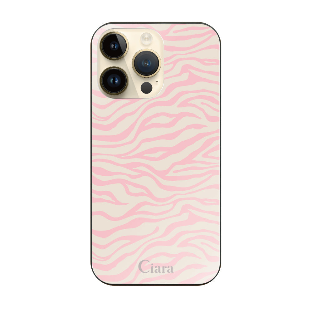 iPhone14Proケース ガラス 強化ガラスケース タイガー ピンク