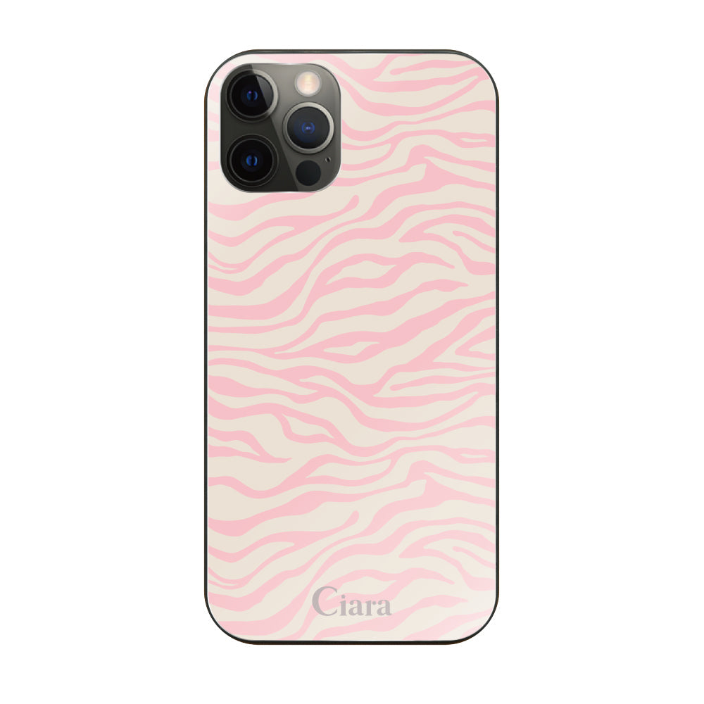 iPhoneX/XSケース ガラス 強化ガラスケース タイガー ピンク