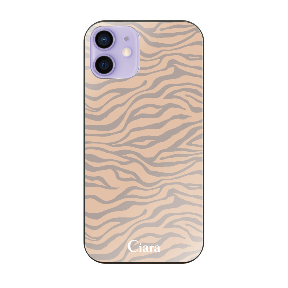 iPhone12/12Proケース ガラス 強化ガラスケース タイガー ベージュ