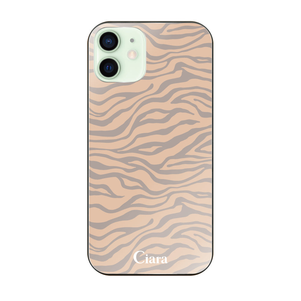 iPhone12miniケース ガラス 強化ガラスケース タイガー ベージュ