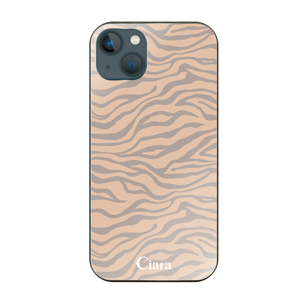 iPhone13miniケース ガラス 強化ガラスケース タイガー ベージュ