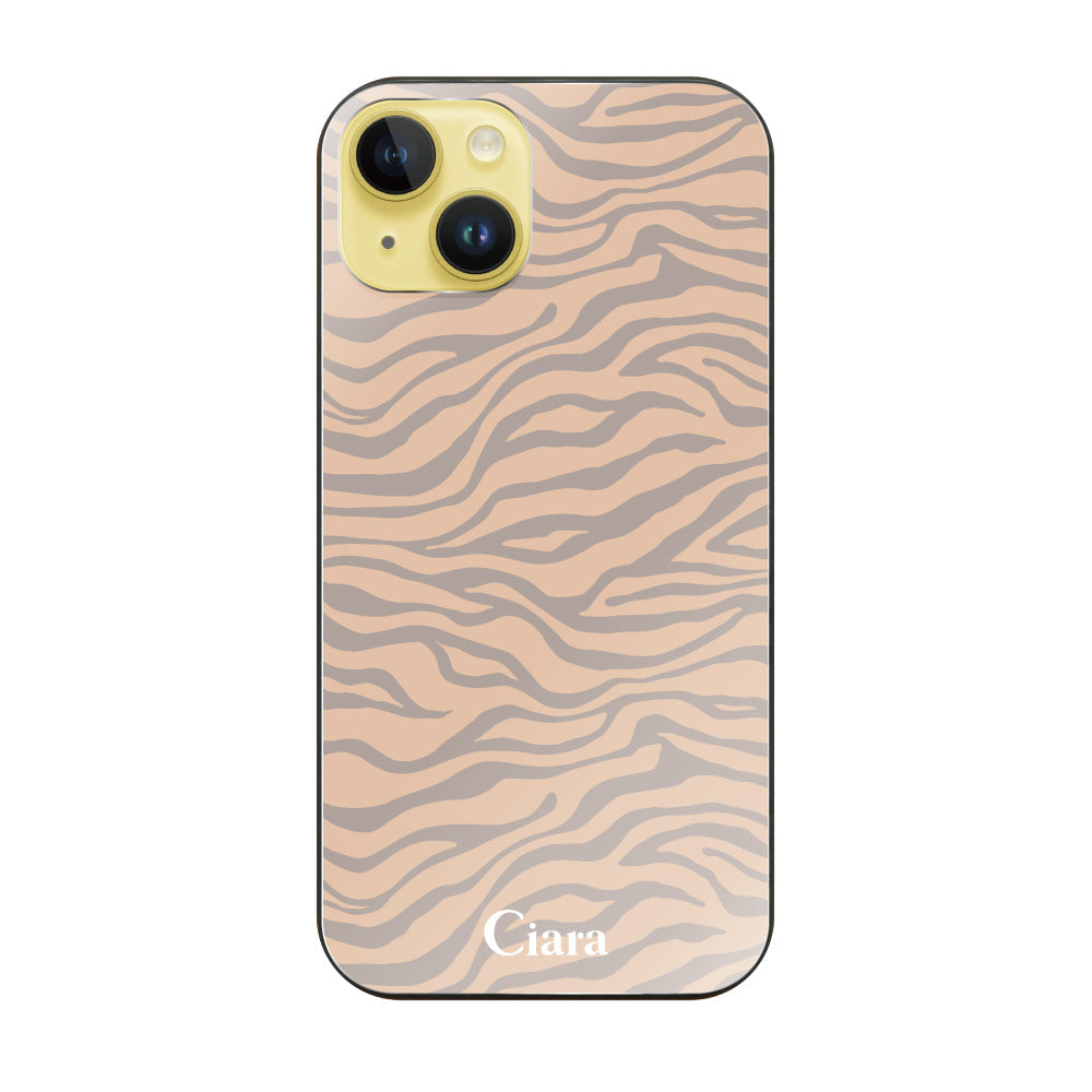 iPhone14Plusケース ガラス 強化ガラスケース タイガー ベージュ