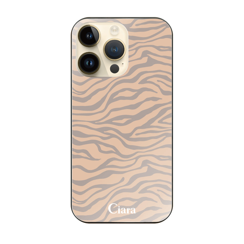 iPhone14Proケース ガラス 強化ガラスケース タイガー ベージュ