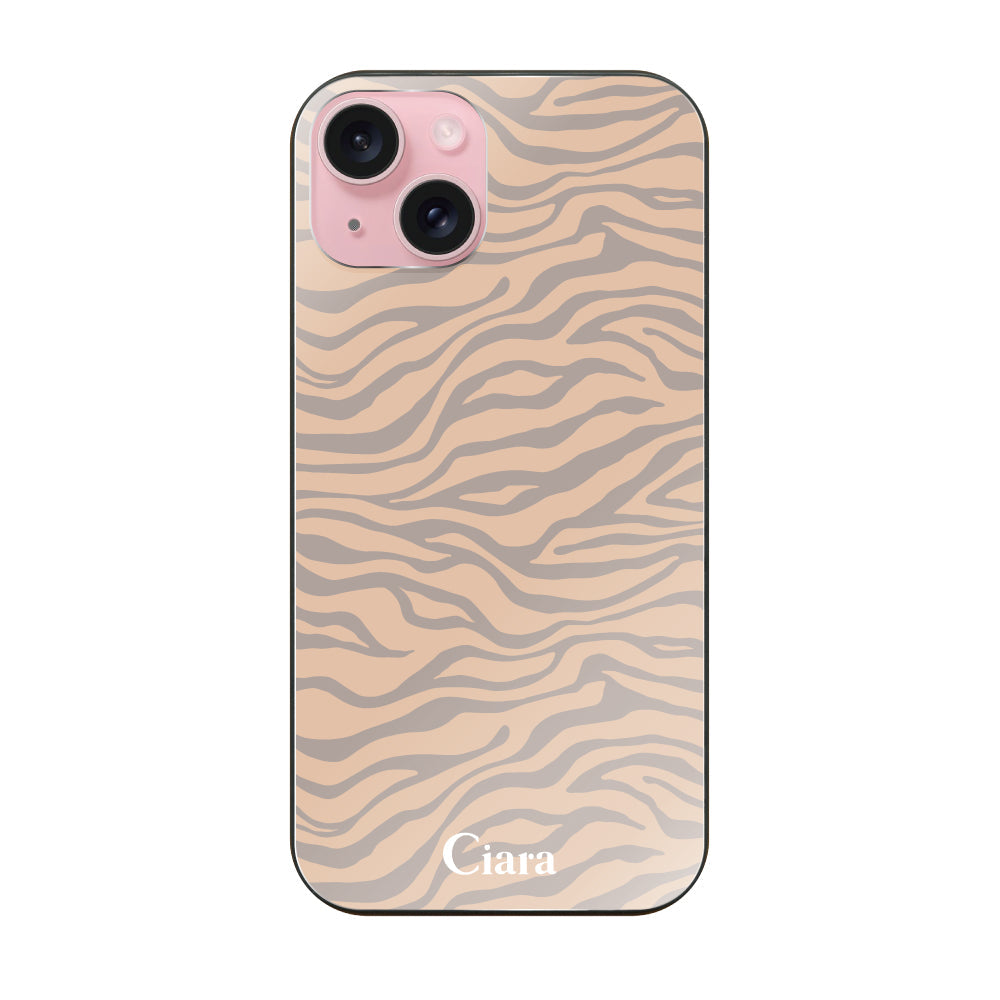 iPhone15ケース ガラス 強化ガラスケース タイガー ベージュ