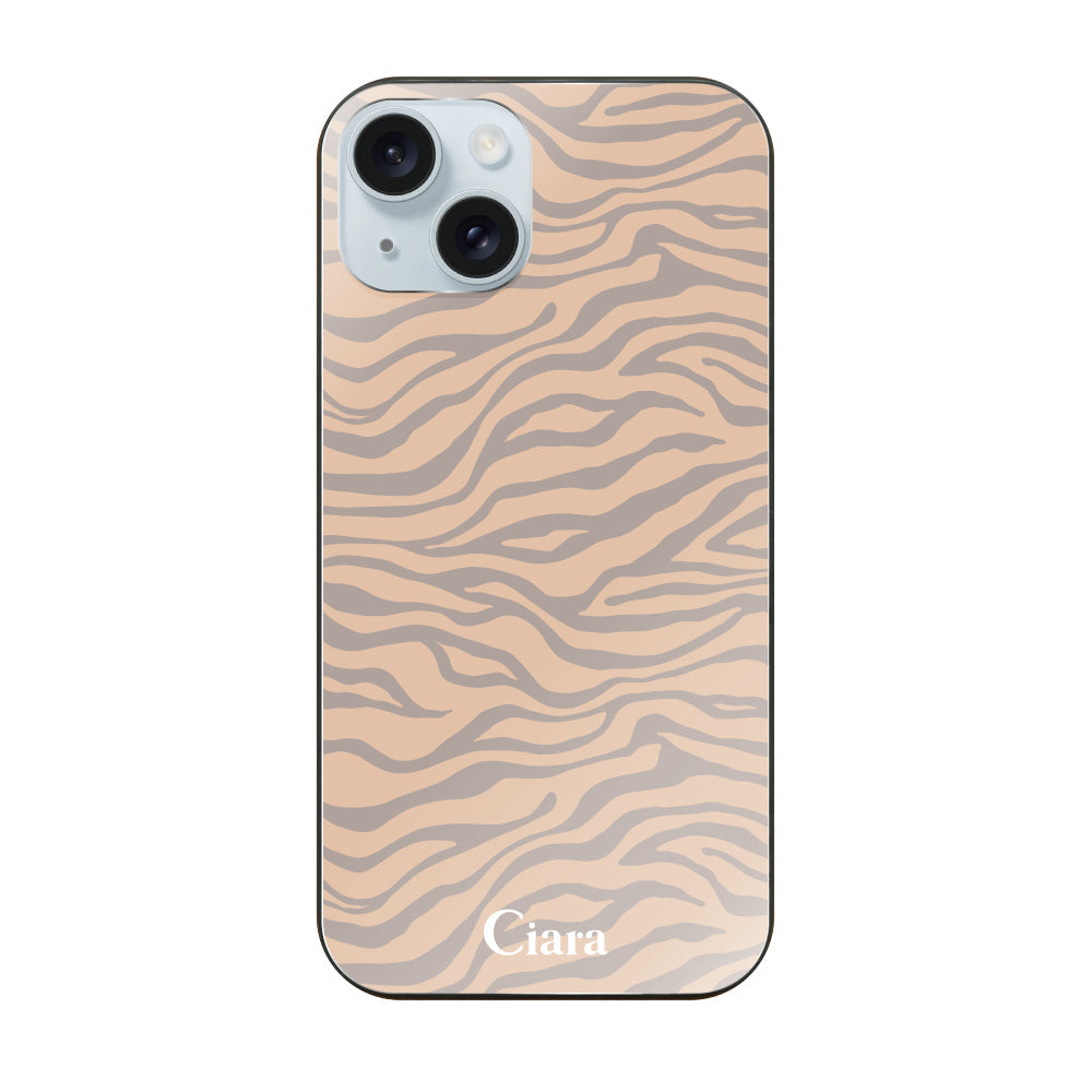 iPhone15Plusケース ガラス 強化ガラスケース タイガー ベージュ