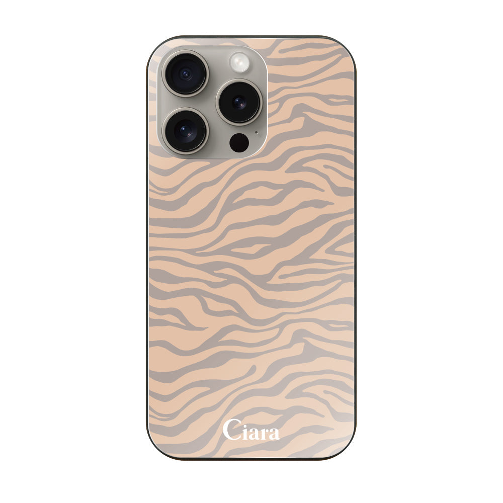 iPhone15Proケース ガラス 強化ガラスケース タイガー ベージュ