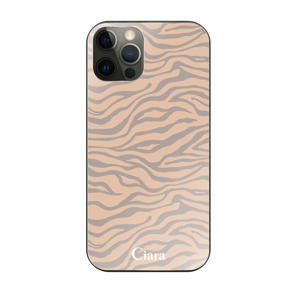 iPhoneX/XSケース ガラス 強化ガラスケース タイガー ベージュ