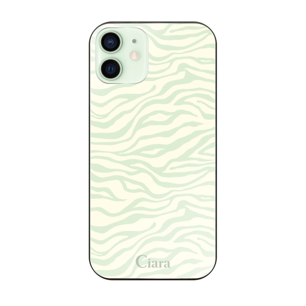 iPhone12miniケース ガラス 強化ガラスケース タイガー グリーン