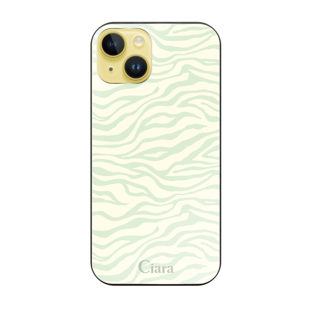 iPhone14Plusケース ガラス 強化ガラスケース タイガー グリーン