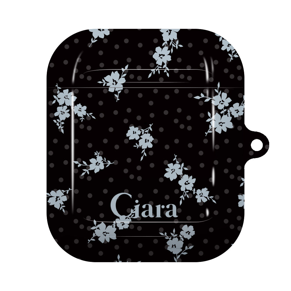Airpodsケース ハード ドットフラワー ブラック