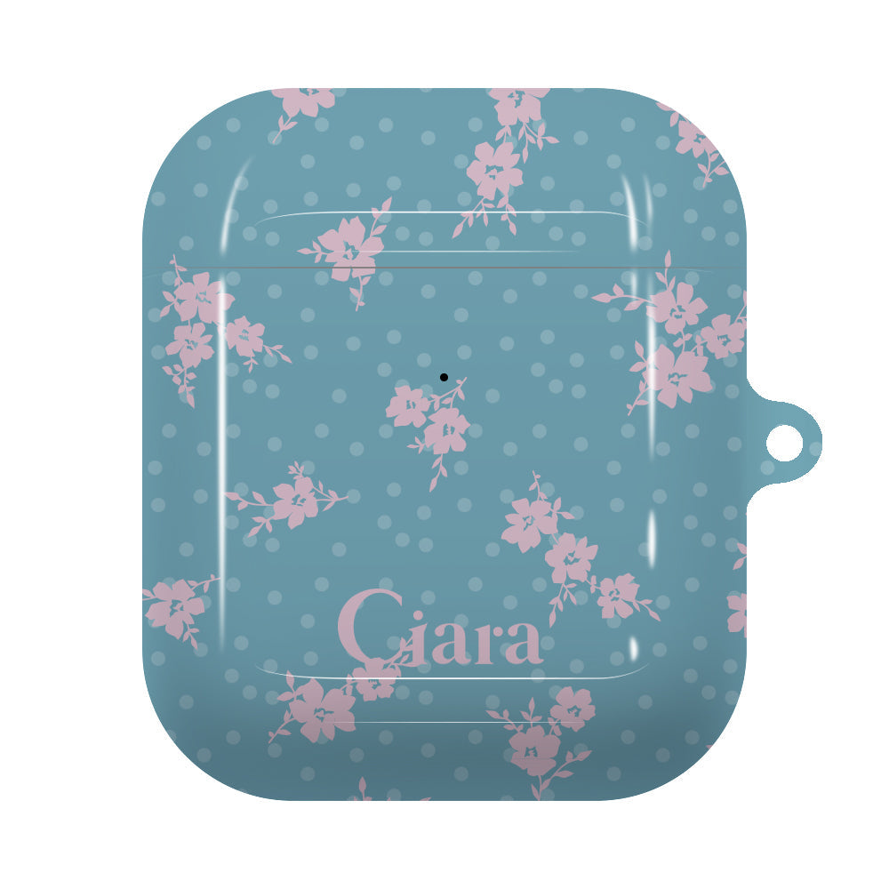 Airpodsケース ハード ドットフラワー ブルー