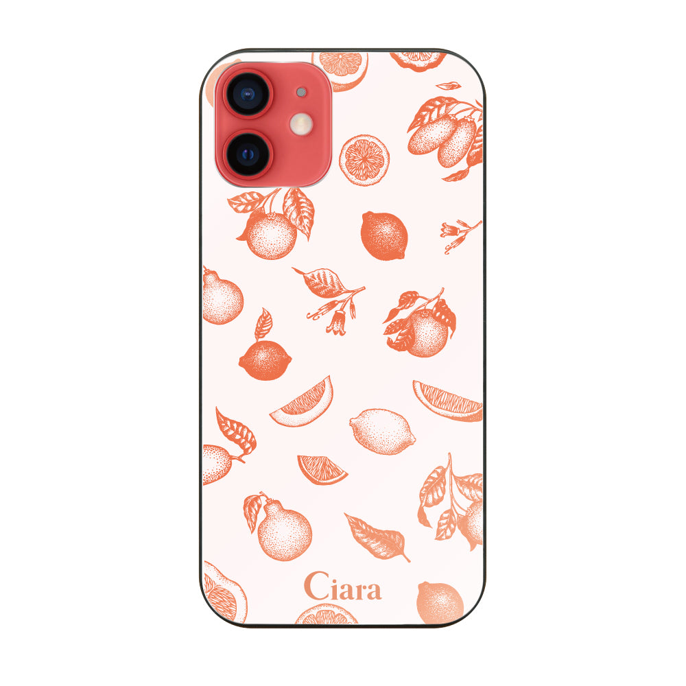 iPhone11ケース ガラス 強化ガラスケース ロマンティックレモン オレンジ