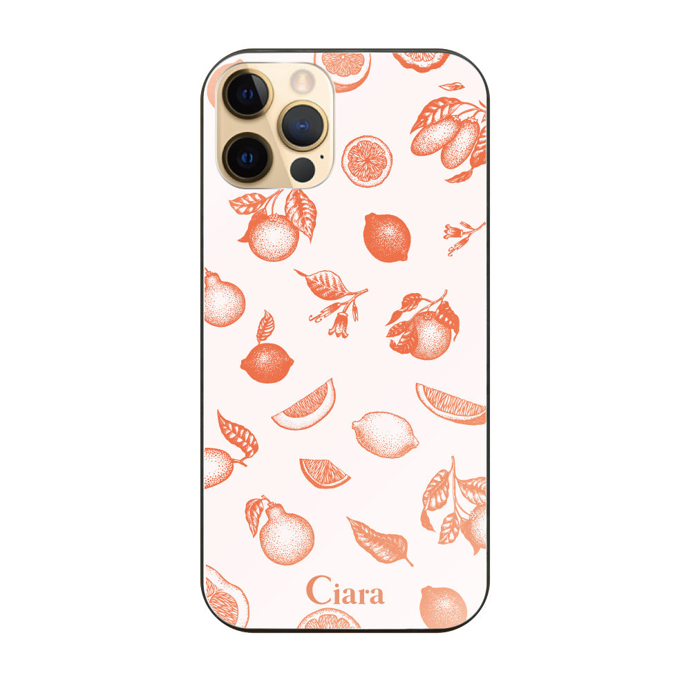 iPhone11Proケース ガラス 強化ガラスケース ロマンティックレモン オレンジ