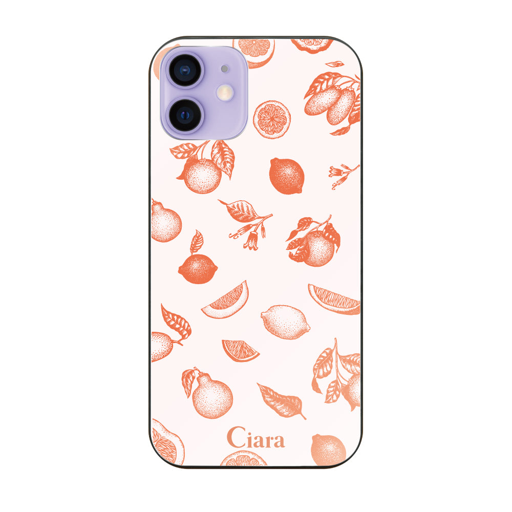 iPhone12/12Proケース ガラス 強化ガラスケース ロマンティックレモン オレンジ