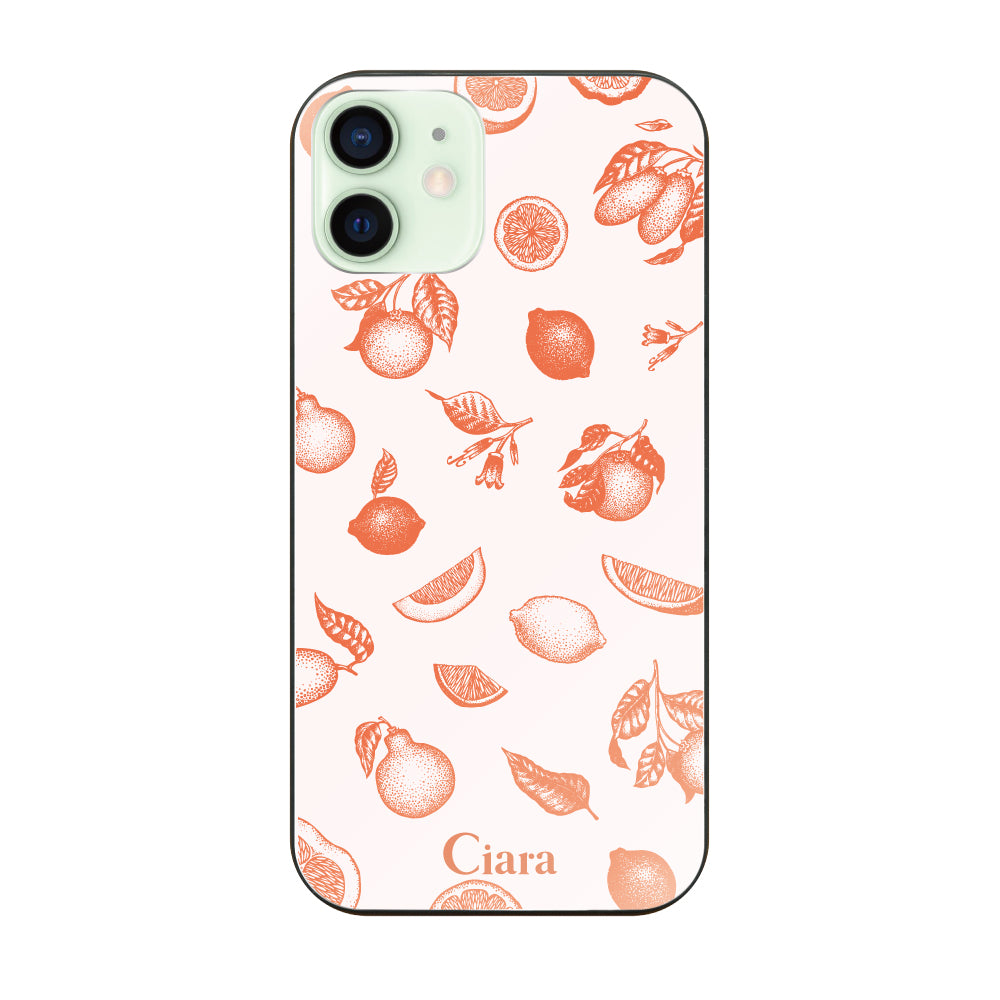 iPhone12mini ガラス 強化ガラスケース ロマンティックレモン オレンジ