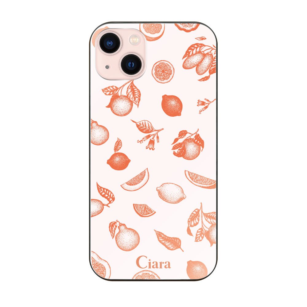 iPhone13ケース ガラス 強化ガラスケース ロマンティックレモン オレンジ