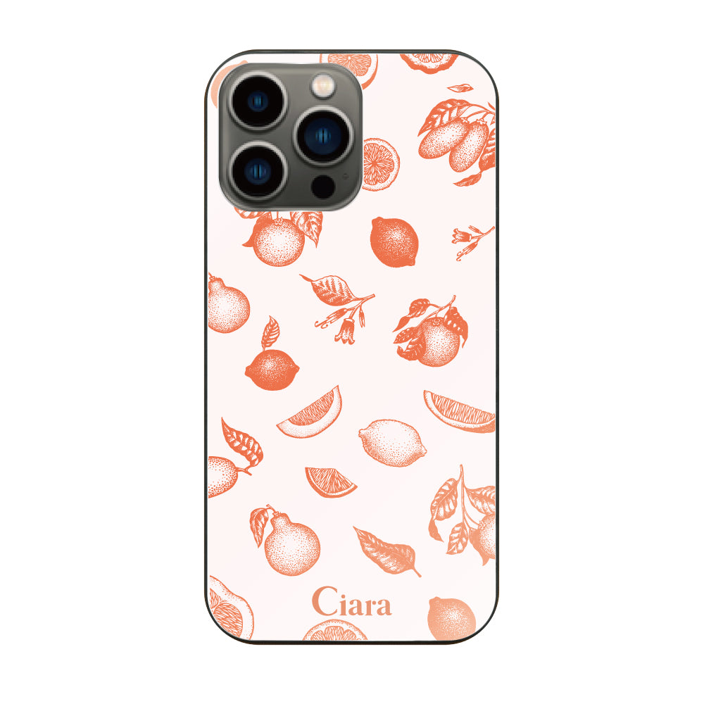 iPhone13Proケース ガラス 強化ガラスケース ロマンティックレモン オレンジ
