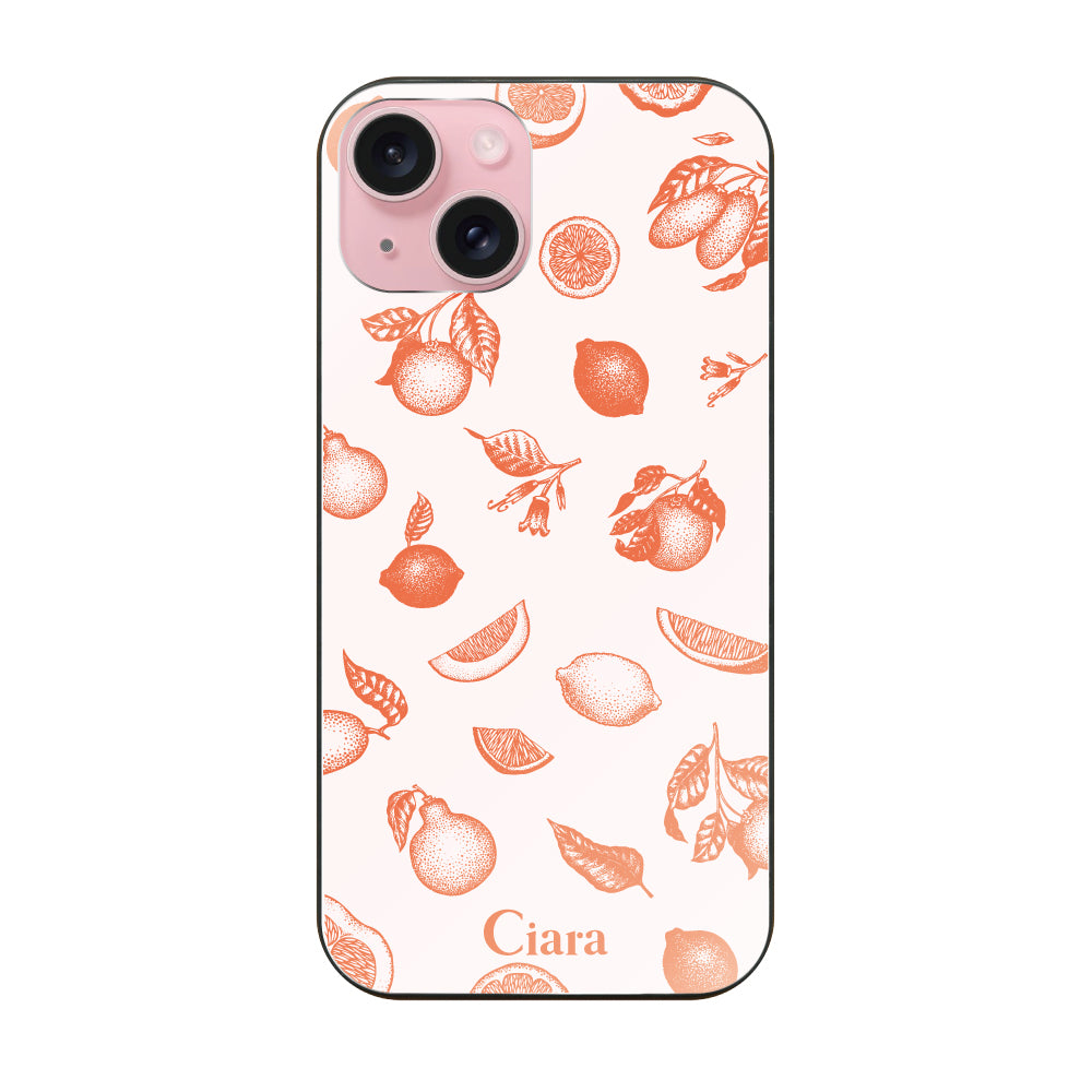 iPhone15ケース ガラス 強化ガラスケース ロマンティックレモン オレンジ