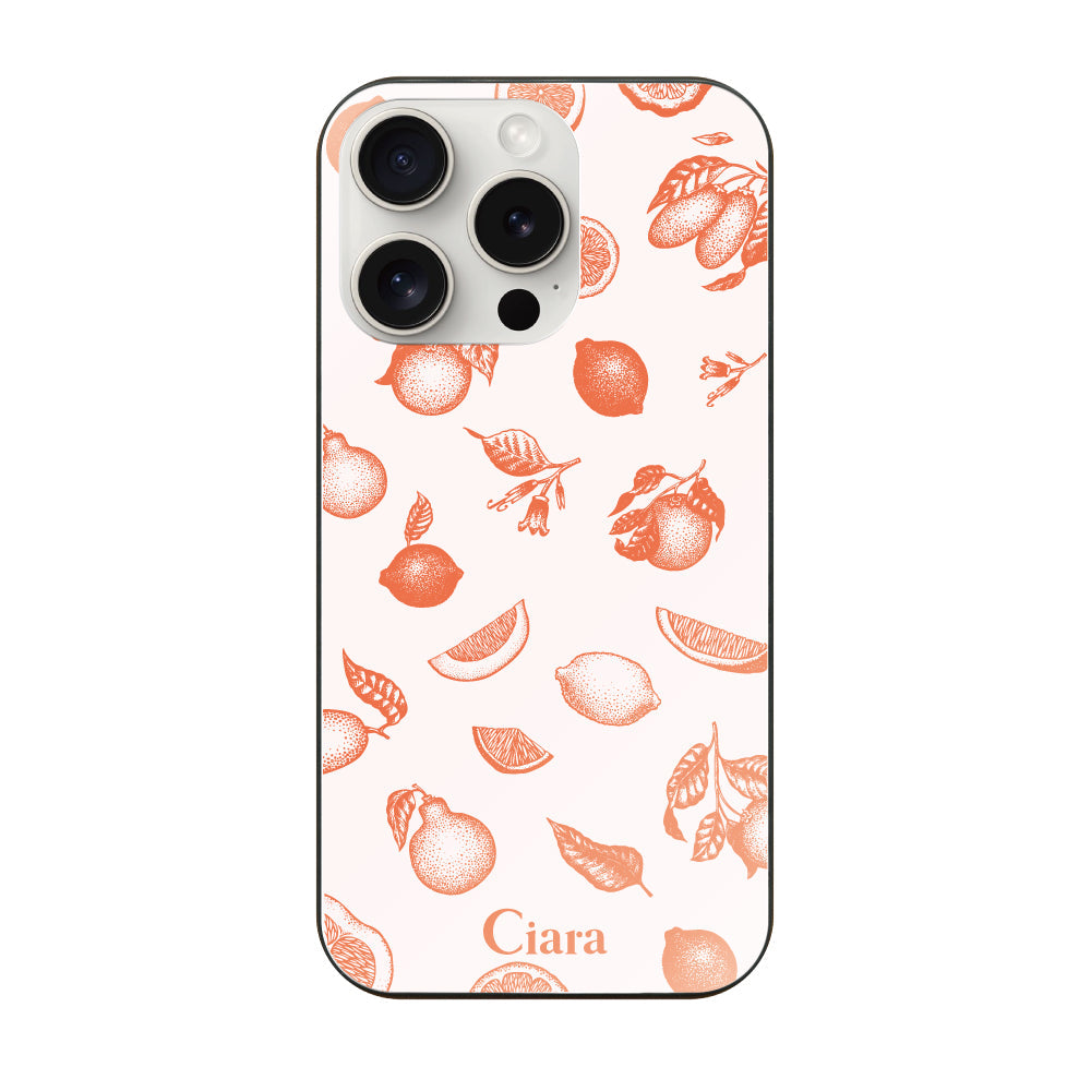 iPhone15ProMaxケース ガラス 強化ガラスケース ロマンティックレモン オレンジ
