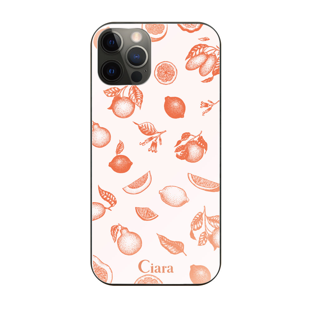 iPhoneX/XSケース ガラス 強化ガラスケース ロマンティックレモン オレンジ